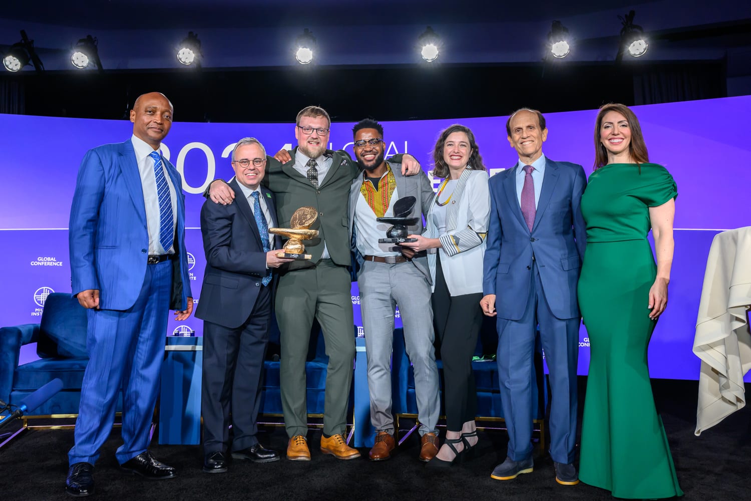 The Milken-Motsepe Prize finalists and hosts on stage at the Milken Institute Global Conference, May 2024